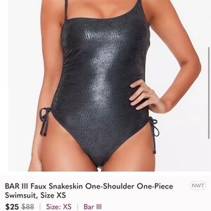 Bar III Black‎ Snakeskin One-Shoulder One Piece, sz. Small